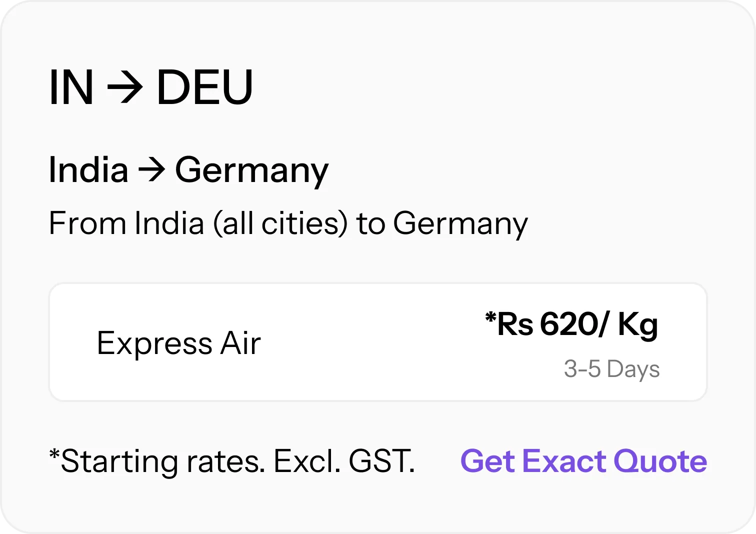 Starting international shipping rates from India to Germany